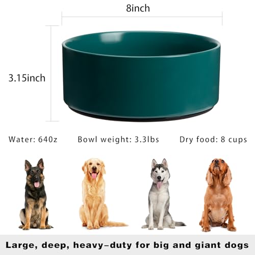 Kitwinney Large Dog Bowls, Non Slip Heavy Ceramic Dog Food and Water Bowl with Silicone Base, 8" Pet Feeding Bowl for Small, Medium, and Big Dogs (Green, 8 Inches) - Image 2