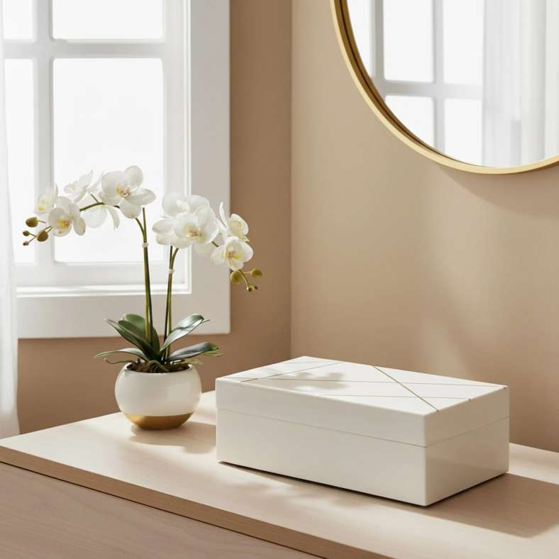 Pan Home صندوق ديكور آريا من الراتنج - أبيض - Image 1