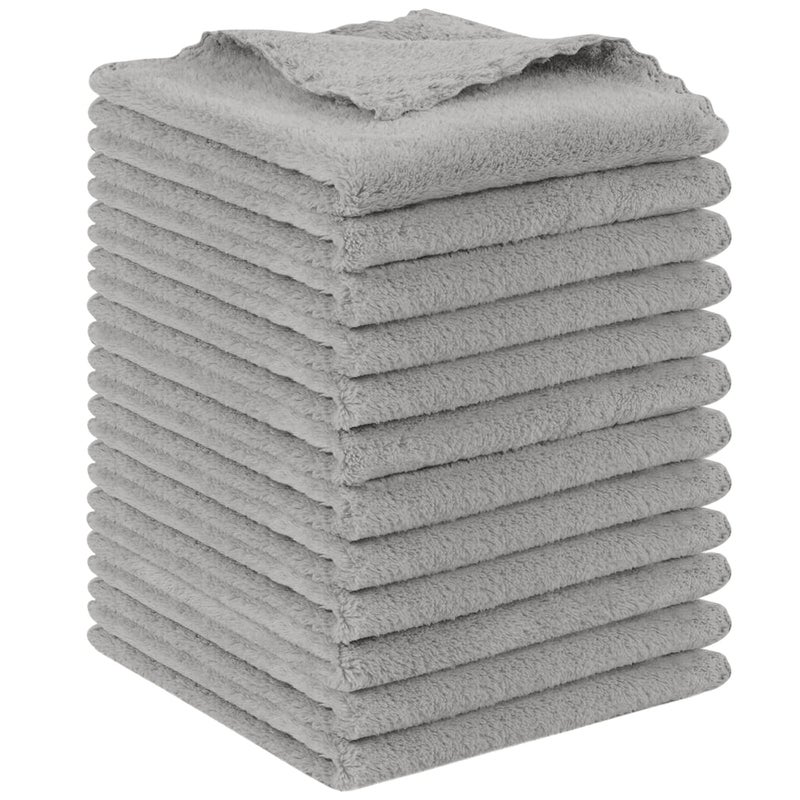 SUNLAND Microfiber Face Cloth Reusable Makeup Remover Facial Cleansing Towel Ultra Soft Face Washcloth 12inchx12inch 12 Pack Grey