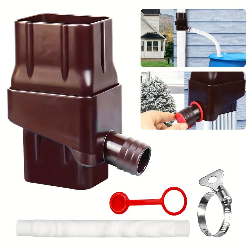 Rainwater Diverter Kit for Downspouts Brown Easy Flexible Hose Drainage System - Image 3