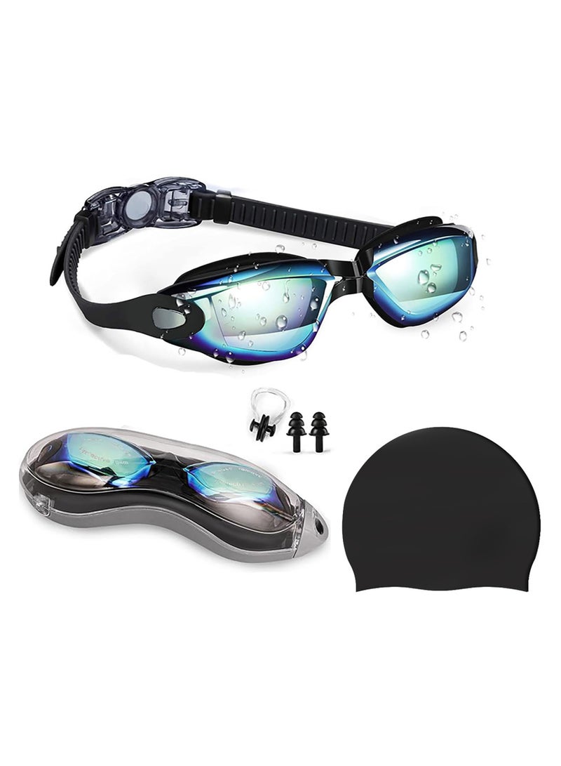 ToolHouse Adult Swimming Goggle Set, Waterproof Anti-fog Swimming Goggles with Silicone Swimming Cap, Ear Plugs and Nose Clips for Men and Women - Image 1