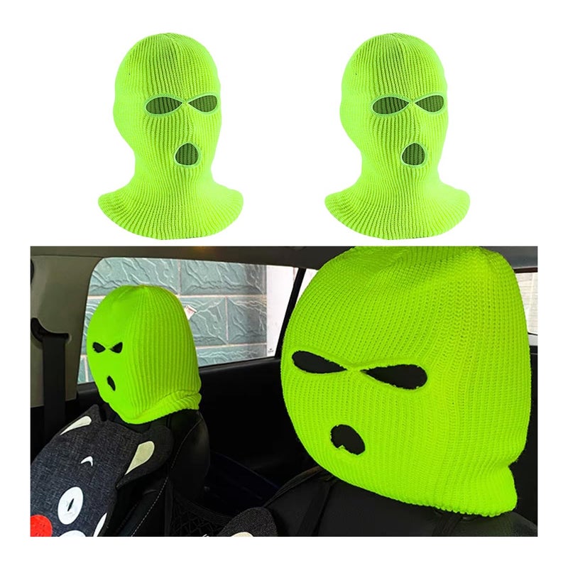 Suvnie 2 PCS Car Headrest Cover Personalized Funny Car Seat Full Face Mask Ski Mask Wrap Protection for Auto Front Seat Rest Decoration Universal Interior Car Accessories Fluorescent Yellow - Image 3
