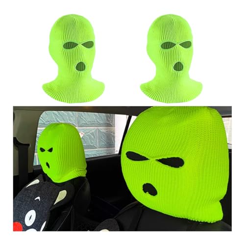 Suvnie 2 PCS Car Headrest Cover Personalized Funny Car Seat Full Face Mask Ski Mask Wrap Protection for Auto Front Seat Rest Decoration Universal Interior Car Accessories Fluorescent Yellow - Image 1