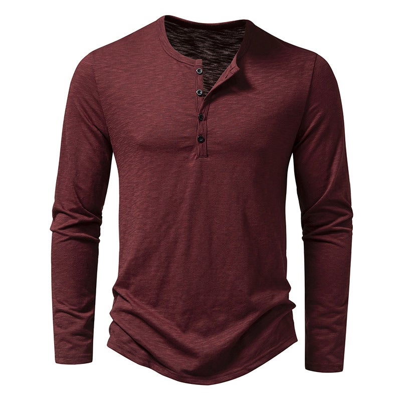 Men'S Slub Cotton Long-Sleeved T-Shirt European Size Men'S Casual T-Shirt - Image 1