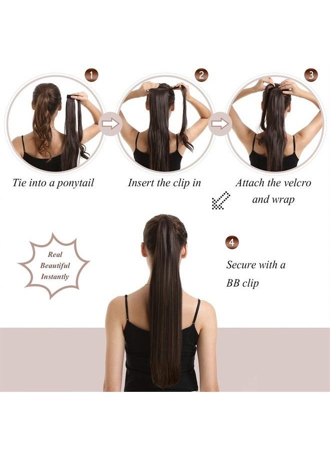 26 inch Ponytail Extension Long Straight Wrap Around Clip in Synthetic Fiber Hair for Women - Black to Strawberry Blonde