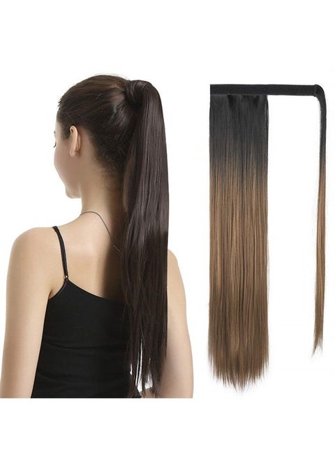 26 inch Ponytail Extension Long Straight Wrap Around Clip in Synthetic Fiber Hair for Women - Black to Strawberry Blonde
