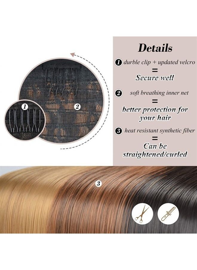 26 inch Ponytail Extension Long Straight Wrap Around Clip in Synthetic Fiber Hair for Women - Black to Strawberry Blonde