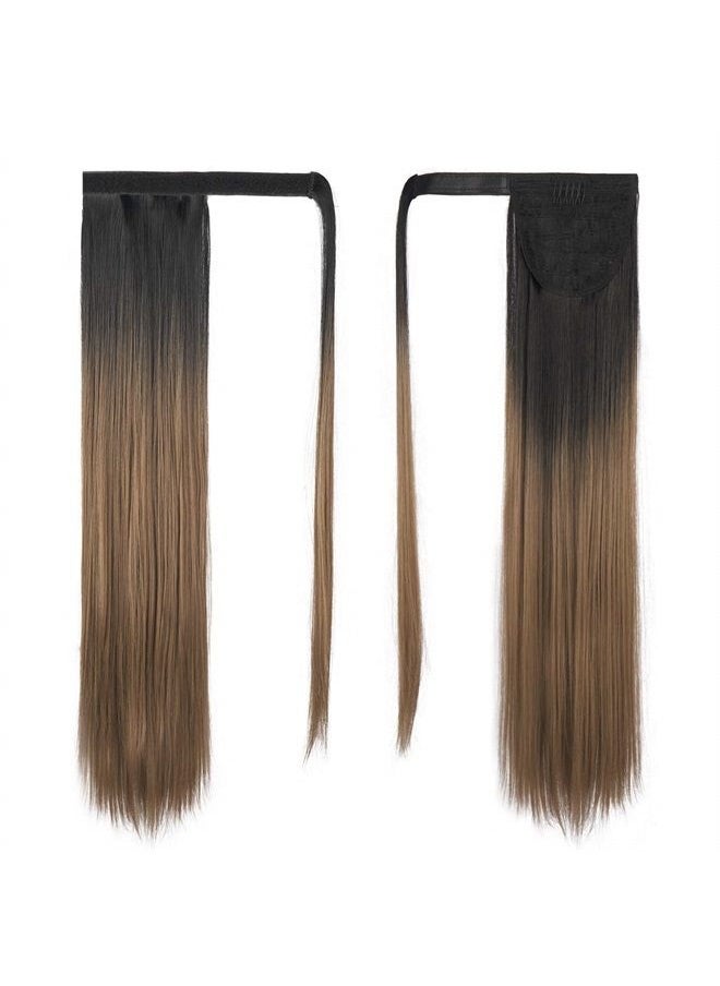 26 inch Ponytail Extension Long Straight Wrap Around Clip in Synthetic Fiber Hair for Women - Black to Strawberry Blonde