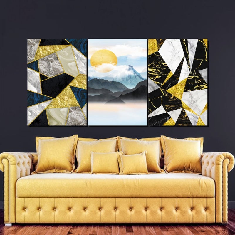 ماركتنا ثلاث لوحات قماشية فخمة بتصميم مودرن مع برواز مجوف مقاس (150×70) ثلاث قطع - Image 1