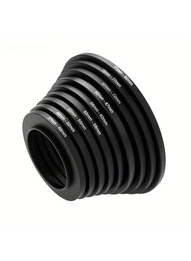Black 9 Pcs Camera Lens Filter Adapter Ring Set 37mm to 82mm Metal Step Up Rings - Image 3