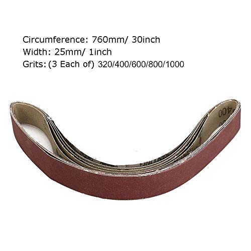 Zivisk 1 Inch x 30 Inch Sanding Belts, 15 Pack Aluminum Oxide, 3 Each of 320/400/600/800/1000 Grits, Dark Red, For Woodworking, Metal Polishing - Image 4