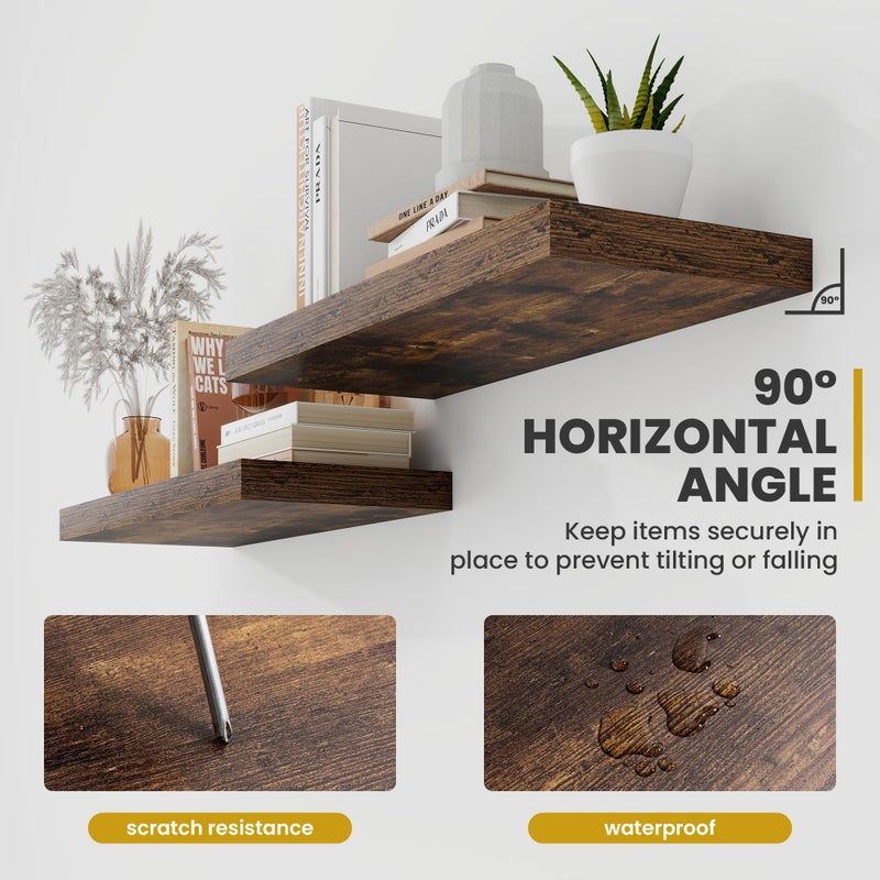 Acovy 30 Inch Floating Shelves, 9.3" Deep Floating Shelf Wall Mounted, 30" Wall Shelves, Rustic Deep Bookshelf, Large Display Shelves & Storage Shelves for Bedroom, Living Room, Brown, Set of 2 - Image 4