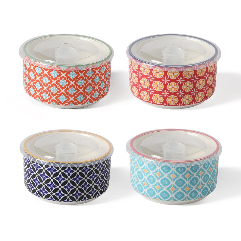 Metahom Ceramic Bowl Set with Lids, Serving Bowls with lids, 5 Inch Prep Bowls for Kitchen, Lunch, Picnic, Microwave & Dishwasher Safe, 20 Oz Set of 4 - Image 1