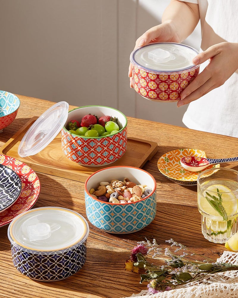 Metahom Ceramic Bowl Set with Lids, Serving Bowls with lids, 5 Inch Prep Bowls for Kitchen, Lunch, Picnic, Microwave & Dishwasher Safe, 20 Oz Set of 4 - Image 3