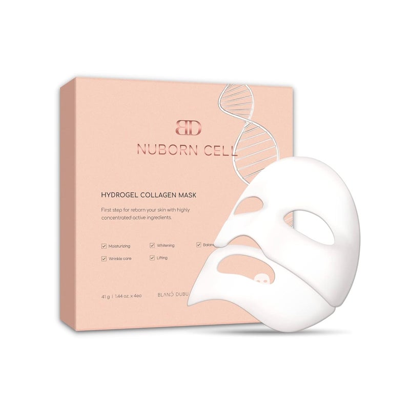 NUBORN CELL Hydrogel Collagen Mask  Advanced Stem Cell Face Mask for Dry Skin  2 Niacinamide Peptides Collagen and Hyaluronic Acid  Made in Korea 4 masks Pack of 1
