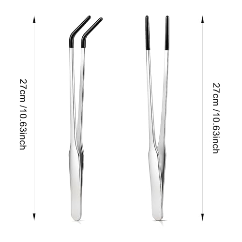 aesxniy 2 Pack Extra Long Stainless Steel Reptile Feeding Tongs with Rubber Tip - 10.6" Straight And Curved Long Tweezers for Aquariums, Feeder for Beard Dragons, Lizard and Snakes (Silver) - Image 3
