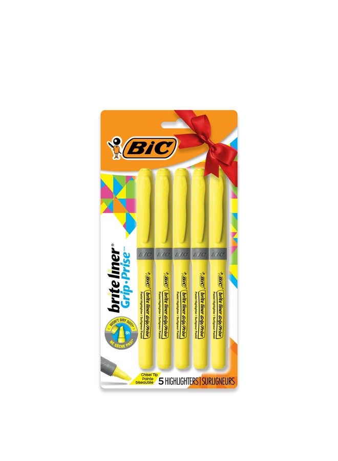 Bic BIC Brite Liner Grip Highlighter, Chisel Tip, Yellow, 5-Count (GBLP51-Ylw)  - Image 1