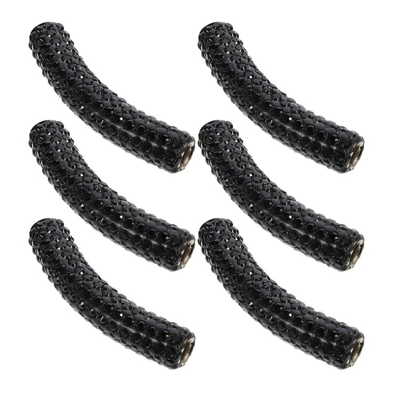 STOBAZA Rhinestone Black Metal Tube Spacer Beads 6pcs 40mm For Jewelry Making - Image 2