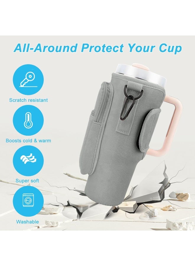 Fekra Water Bottle Holder Bag for Stanley Tumbler, Bag for Stanley Cup with Mobile Phone Pocket, Adjustable Shoulder Strap, Straw Cover, Stanley Cup Accessories Bag for Travel, Hiking, Running, Cycling - Image 5