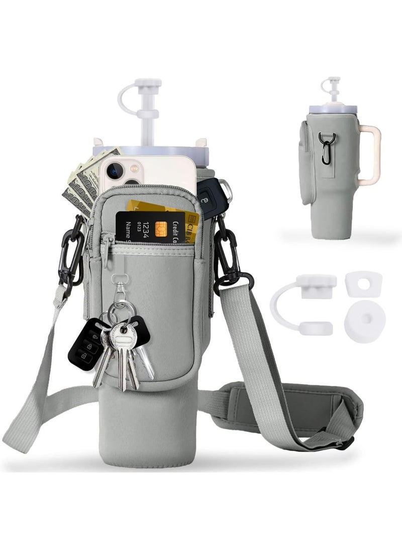 Fekra Water Bottle Holder Bag for Stanley Tumbler, Bag for Stanley Cup with Mobile Phone Pocket, Adjustable Shoulder Strap, Straw Cover, Stanley Cup Accessories Bag for Travel, Hiking, Running, Cycling - Image 1