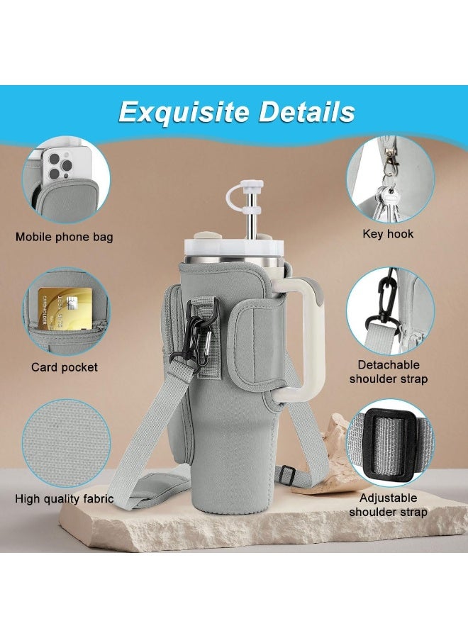Fekra Water Bottle Holder Bag for Stanley Tumbler, Bag for Stanley Cup with Mobile Phone Pocket, Adjustable Shoulder Strap, Straw Cover, Stanley Cup Accessories Bag for Travel, Hiking, Running, Cycling - Image 3