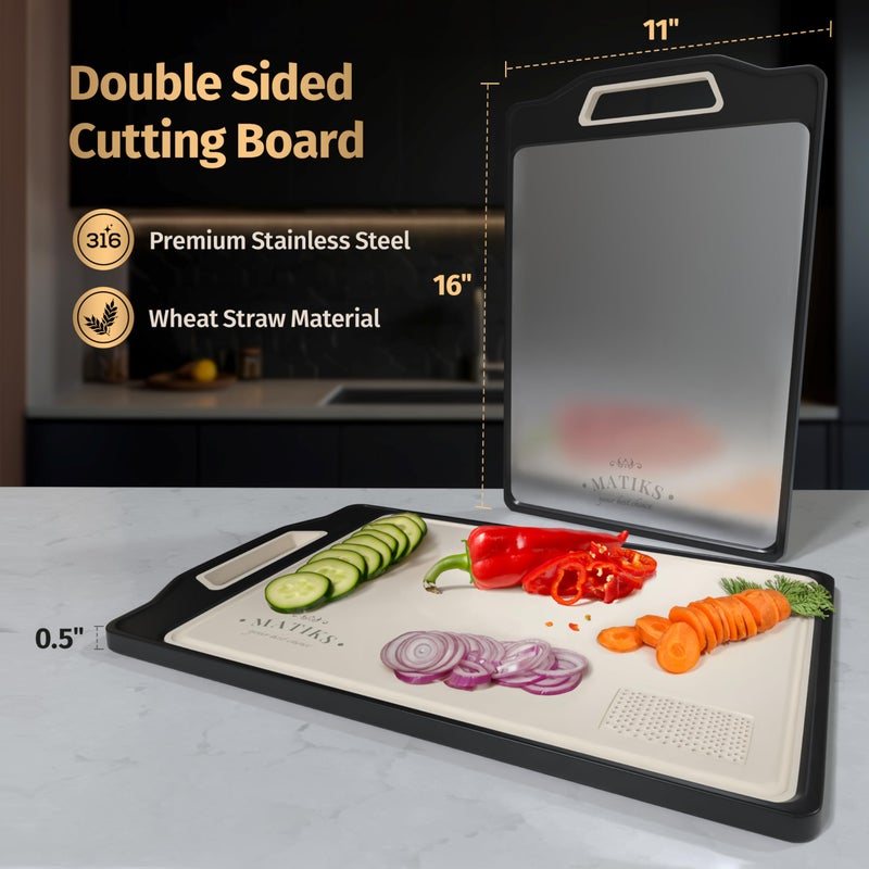 Matiks Stainless Steel Cutting Board Set - 16â€Ã—11â€ Large Double Sided Dishwasher Safe Metal Cutting Board for Kitchen â€“ Housewarming Gifts New Home - New Home Gift Ideas - First Home Cooking Gifts - Image 2