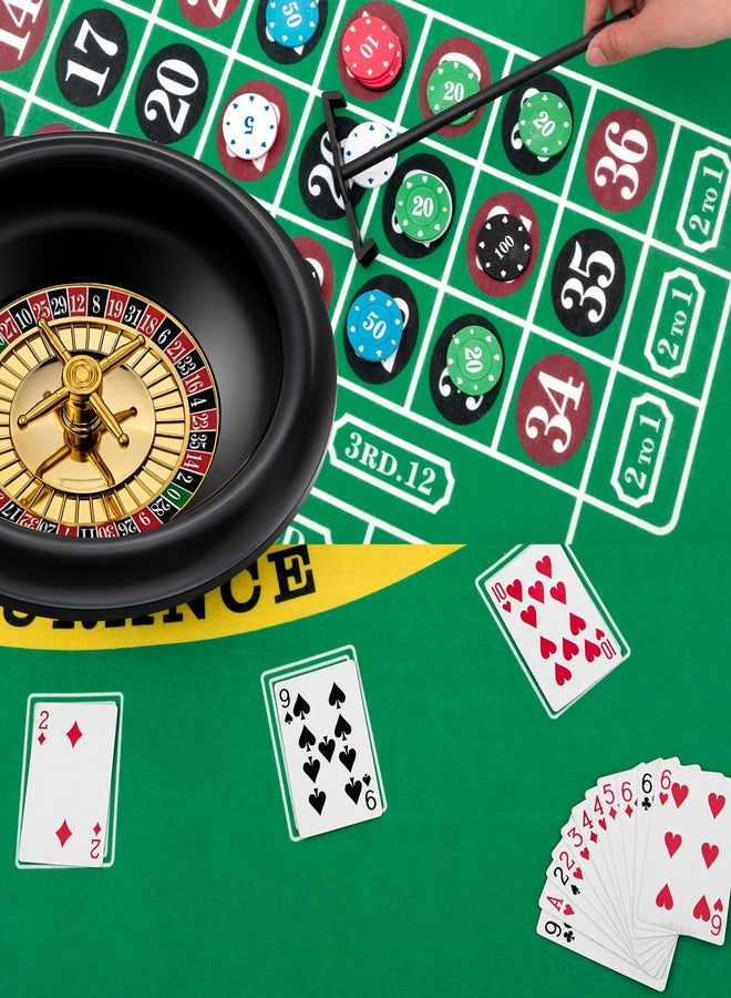 Lunmon Casino Night 4 in 1 Complete Game Set, 2 Double Sided Felts Layout Mat, 10" Roulette Wheel, 200 Chips, Rake, 19 mm Dice, On/Off Dealer Button, Win Marker for Blackjack Craps Texas Holdem Party - Image 3