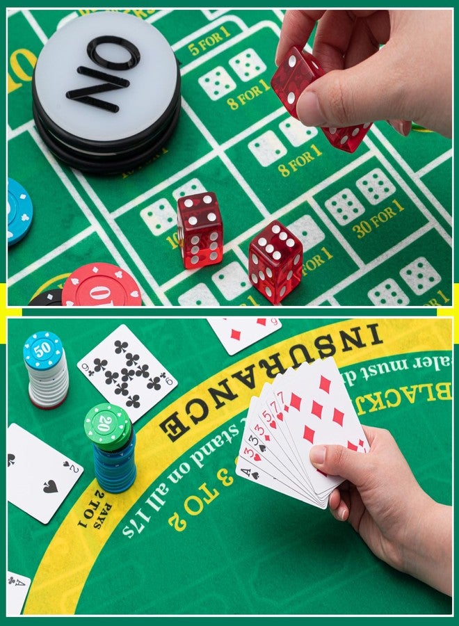 Lunmon Casino Night 4 in 1 Complete Game Set, 2 Double Sided Felts Layout Mat, 10" Roulette Wheel, 200 Chips, Rake, 19 mm Dice, On/Off Dealer Button, Win Marker for Blackjack Craps Texas Holdem Party - Image 4
