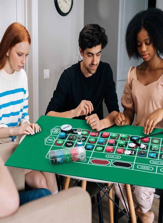 Lunmon Casino Night 4 in 1 Complete Game Set, 2 Double Sided Felts Layout Mat, 10" Roulette Wheel, 200 Chips, Rake, 19 mm Dice, On/Off Dealer Button, Win Marker for Blackjack Craps Texas Holdem Party - Image 5