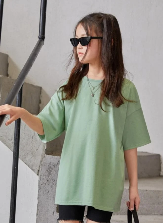 Take Two Girls Green Graphic Oversized T-Shirt