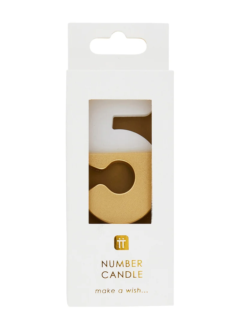 توكينج تيبلز We Heart Birthdays Number Candle 5, Gold.