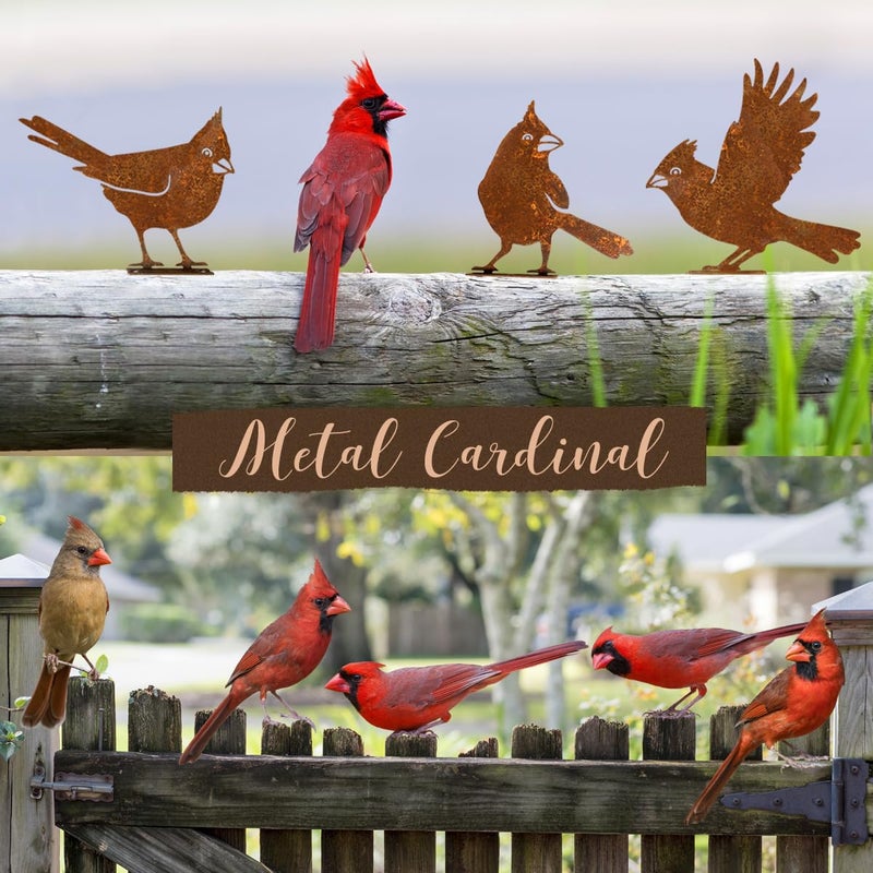 OULYDEKO 5PCS Rusty Birds Decoration, Garden Decor Spring Decorations Outdoor, Metal Birds Yard Decor Perfect Yard Art and Large Outdoor Ornaments, Cardinal Giftsï¼ŒMetal Bird Silhouette Statues - Image 2