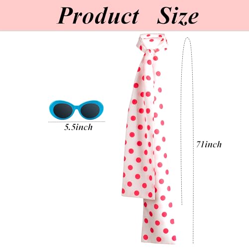 Eybila Pink Polka Dot Scarf Blue Frame Sunglasses Women Halloween Costume Accessories Adult Cosplay Party Set - Image 3