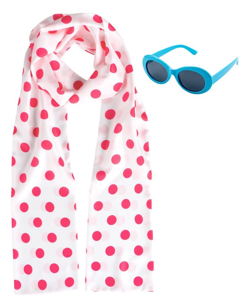 Eybila Pink Polka Dot Scarf Blue Frame Sunglasses Women Halloween Costume Accessories Adult Cosplay Party Set - Image 2