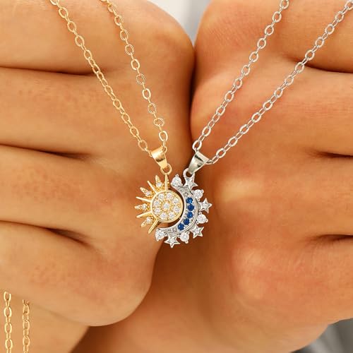 Aeenioy 2Pcs Best Friend Necklace, Friendship Necklace for Girls, Matching Necklace Set with Sun and Moon Pendant, Stylish Chains for Girls, Gift for Best Friend, Birthday Gift, Anniversary Jewelry - Image 4