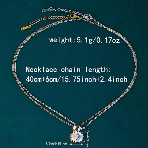 Aeenioy 2Pcs Best Friend Necklace, Friendship Necklace for Girls, Matching Necklace Set with Sun and Moon Pendant, Stylish Chains for Girls, Gift for Best Friend, Birthday Gift, Anniversary Jewelry - Image 2