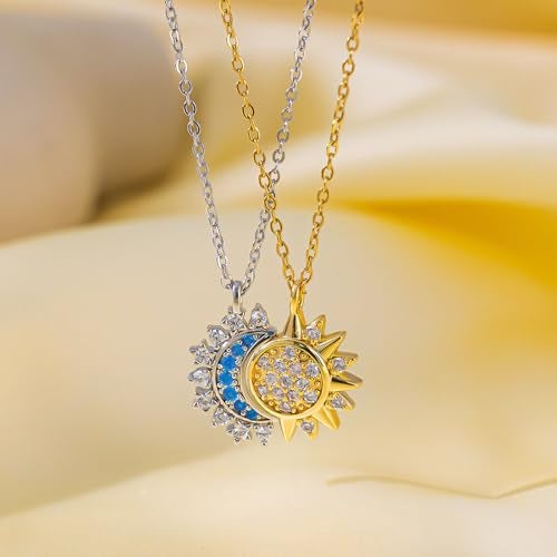 Aeenioy 2Pcs Best Friend Necklace, Friendship Necklace for Girls, Matching Necklace Set with Sun and Moon Pendant, Stylish Chains for Girls, Gift for Best Friend, Birthday Gift, Anniversary Jewelry - Image 3