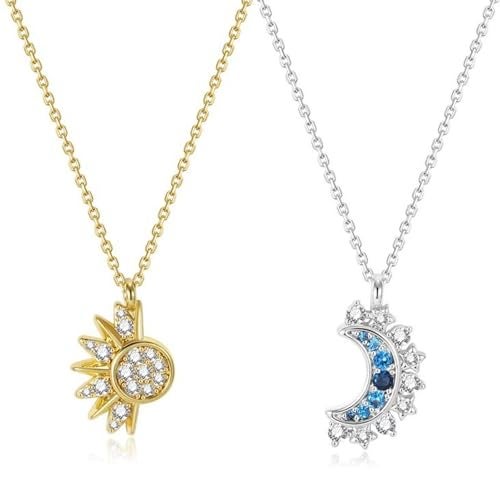 Aeenioy 2Pcs Best Friend Necklace, Friendship Necklace for Girls, Matching Necklace Set with Sun and Moon Pendant, Stylish Chains for Girls, Gift for Best Friend, Birthday Gift, Anniversary Jewelry - Image 1