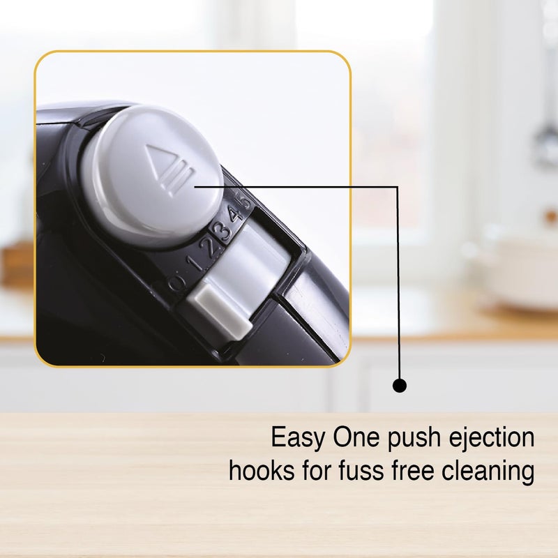 Usha Hand Mixer 150 Watt | Light Weight | 5 Speed Setting | Food-Grade Stainless Steel Hooks | Compact Design | Easy One-push Ejection Hooks | Overload Fuse Protection (Black) - Image 5