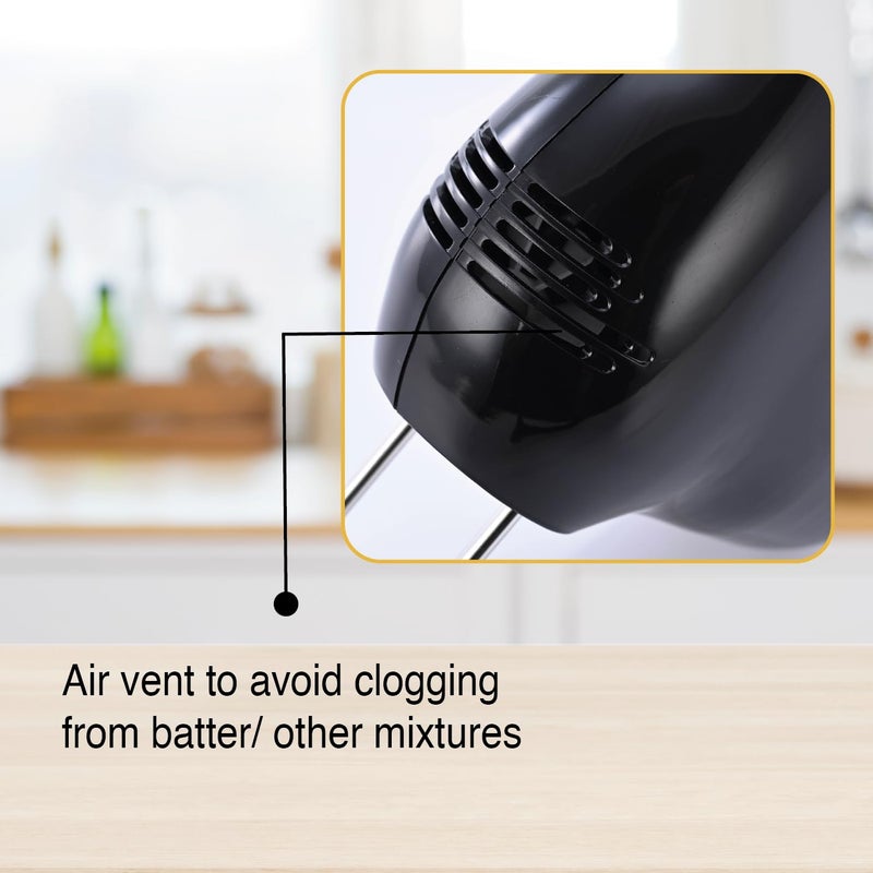 Usha Hand Mixer 150 Watt | Light Weight | 5 Speed Setting | Food-Grade Stainless Steel Hooks | Compact Design | Easy One-push Ejection Hooks | Overload Fuse Protection (Black) - Image 4