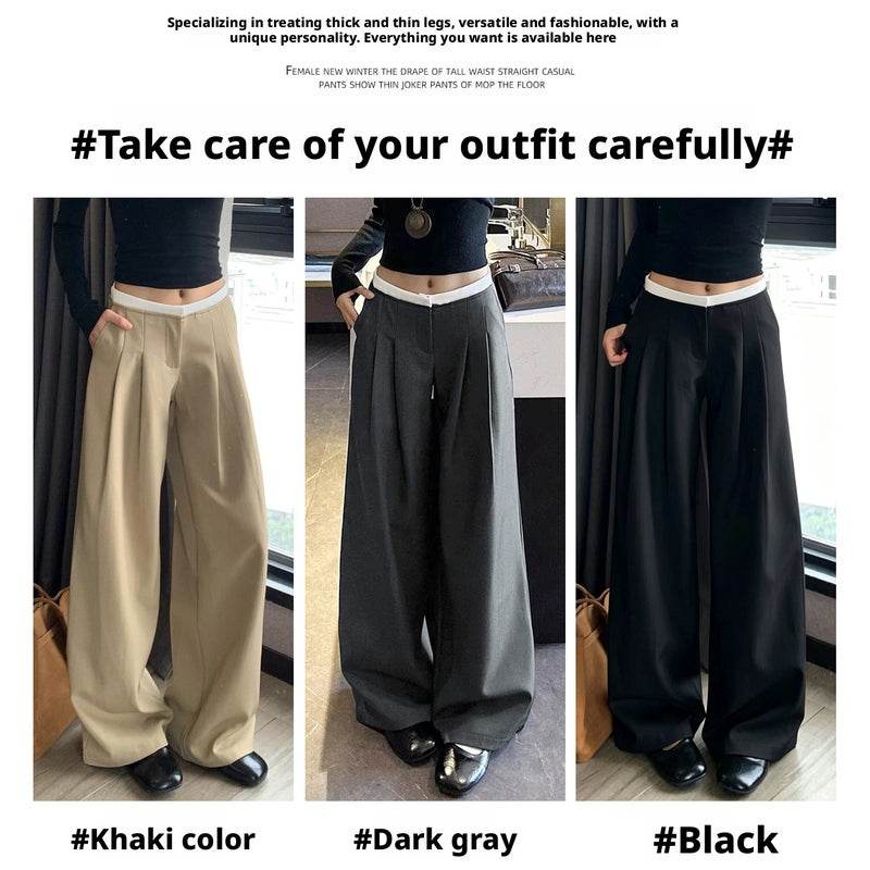 Women's Khaki Wide-Leg Trousers 2026 Summer Casual - Image 4