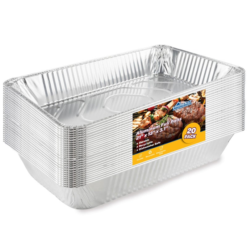 EHOMEA2Z Large Aluminum Pans Full Size Deep Foil Disposable Durable Large Steam Table Pans for Baking Serving Chafing Trays for Caterers Bakeware 21 x 13 x 3 20