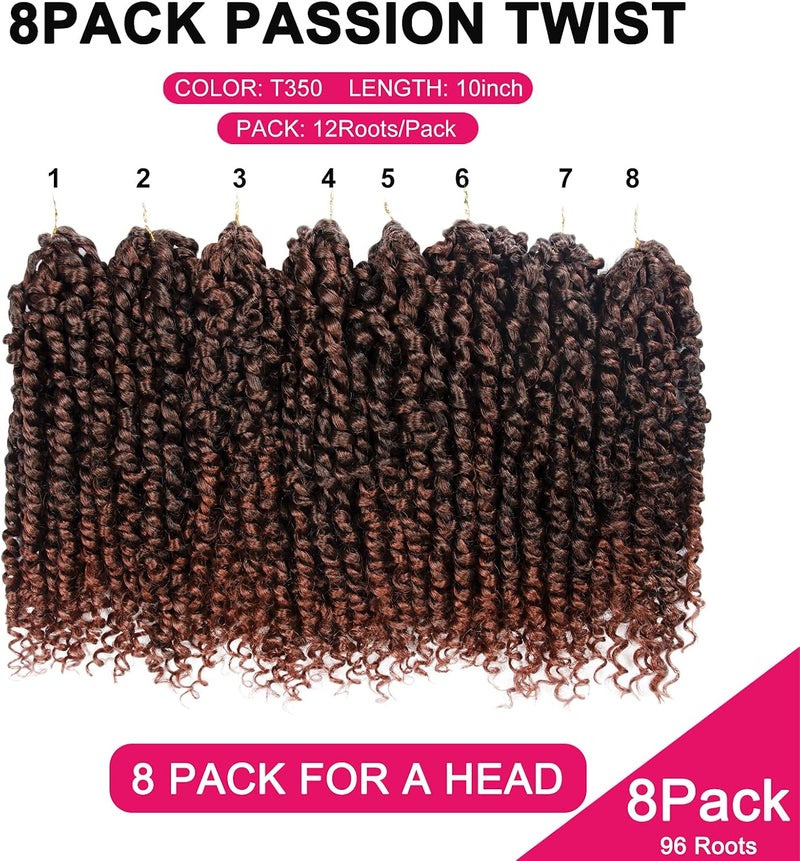 NAYOO Passion Twist Hair - 8 Packs 10 Inch Passion Twist Crochet Hair For Women, Crochet Pretwisted Curly Hair Passion Twists Synthetic Braiding Hair Extensions (10 Inch 8 Packs, T350) - Image 4