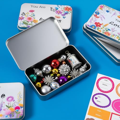 Goodma 6 Pack Rectangular Metal Tins Storage Organizer Gift Boxes with Inspirational Quotes & Flowers Image Pattern on the Lid, 5.9 x 3.5 x 1.2 inch (Silver) - Image 3