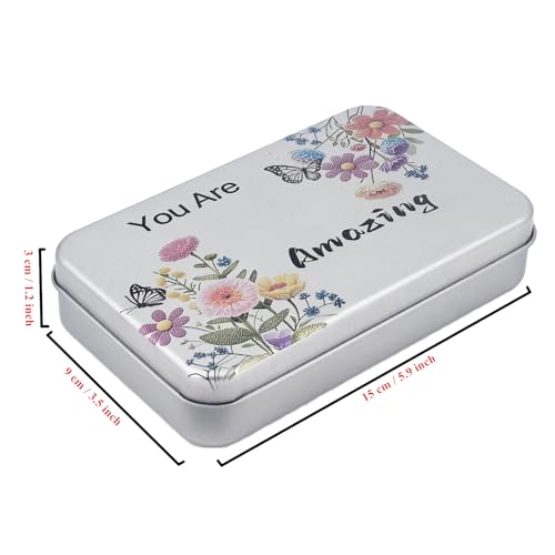 Goodma 6 Pack Rectangular Metal Tins Storage Organizer Gift Boxes with Inspirational Quotes & Flowers Image Pattern on the Lid, 5.9 x 3.5 x 1.2 inch (Silver) - Image 2
