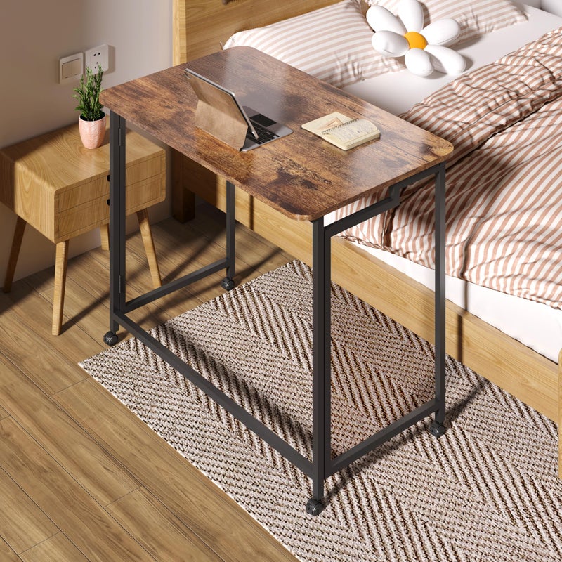 4NM 31.5" Mobile Small Rolling Computer Desk, Folding Laptop Cart Table with Wheels, Portable Office Desk for Small Space Couch Bed - Rustic Brown and Black - Image 2