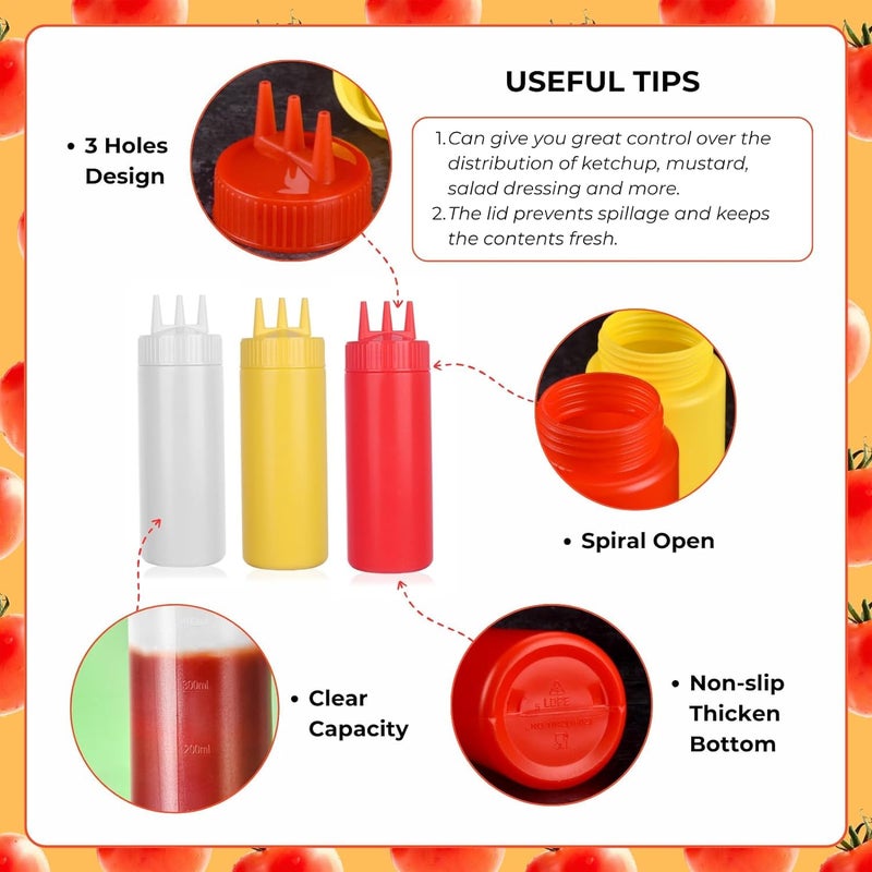 PUTHAK UnequeTrend Seasoning Squeeze Bottles 3 Hole Ketchup Mustard Dressing Squeeze Squirt Bottles Salad Sauce Condiment Cream Squeeze Bottles for Kitchen Restaurant Bakery 800ml Multicolor 3pcs - Image 5