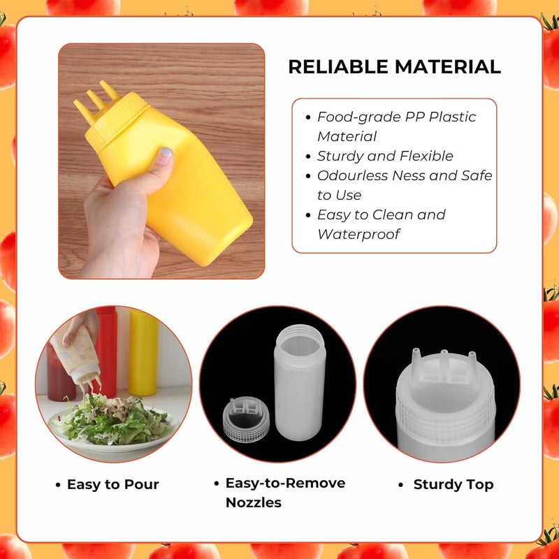 PUTHAK UnequeTrend Seasoning Squeeze Bottles 3 Hole Ketchup Mustard Dressing Squeeze Squirt Bottles Salad Sauce Condiment Cream Squeeze Bottles for Kitchen Restaurant Bakery 800ml Multicolor 3pcs - Image 4