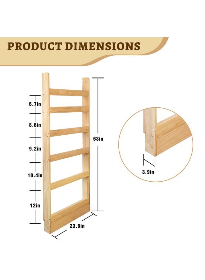MIYOLU Behind Door Bookshelf Organizer – Solid Wood Wall-Mounted 6-Tier Shelf, No-Paint Eco Design, Space-Saving Storage for Kids & Adults (23.8in) - Image 2