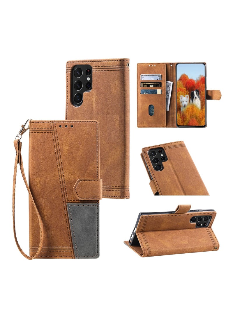Suteni Color Block Flip Cover Card Slots Leather Phone Case for Samsung - Image 2